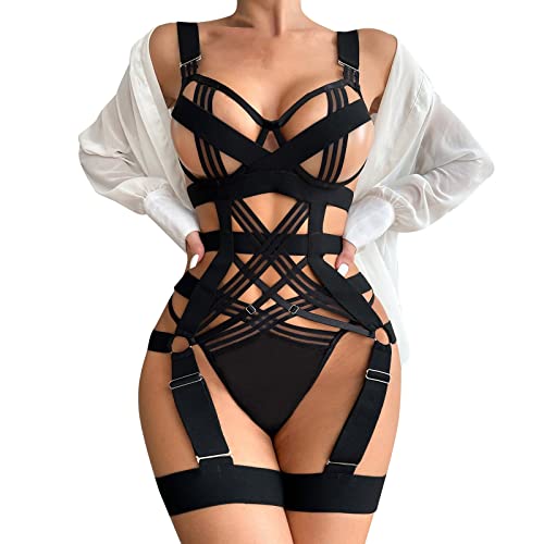 Muium Sexy Dessous Damen für Sex,Persönlichkeitsdesign Gebündelt mit Play Sexy Lingerie Set,Erotischen Unterwäsche Set mit Low Waist Slip,Große Größen Reizwäsche Set mit Strumpfhalter von Muium(TM)