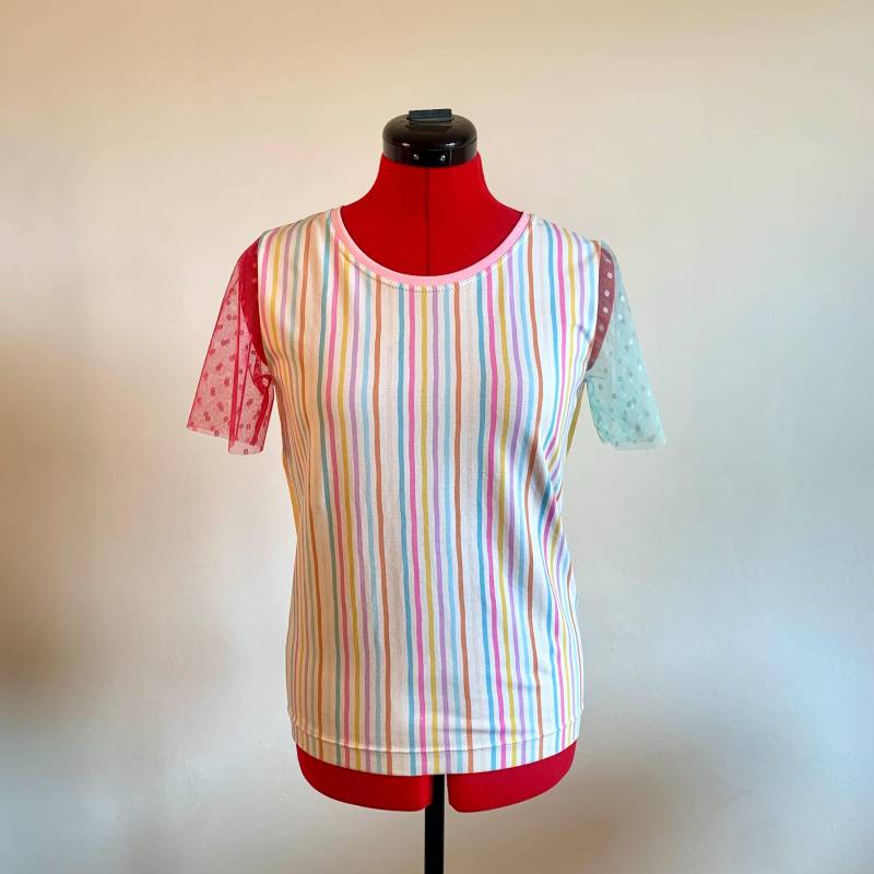 Buntes Tshirt Mit Tüllärmel Damen Rosa/Mint Größe S von MujeGoods