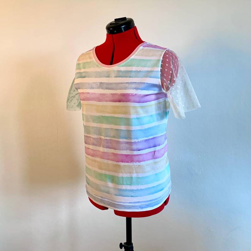 Gestreiftes Tshirt Mit Tüllärmel Damen Creme /Mint Größe M von MujeGoods