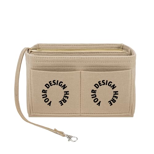 Muka Custom Geldbörsen-Organizer-Einsatz, Filz-Taschen-Organizer, Handtasche mit Reißverschluss, Tragetaschen-Organizer mit 14 Taschen, passende Tragetasche, Handtasche, Umhängetasche, Beige von Muka