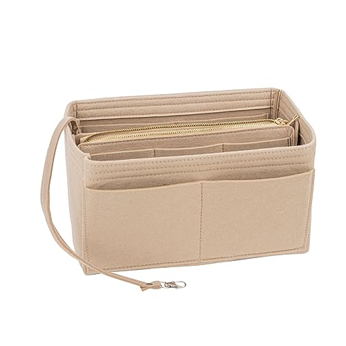 Muka Filz-Taschen-Organizer-Einsatz, Tragetaschen-Organizer mit 14 Taschen, passend für Tragetasche, Handtasche, Umhängetasche, Beige, klein von Muka