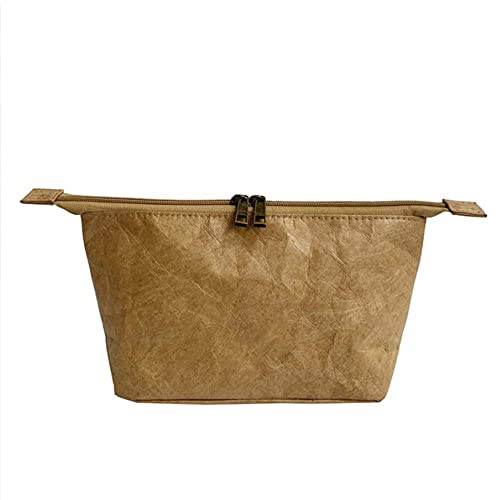 Muka Water-Resistant Tyvek Makeup Bag, Recyclable Cotton Linen Zipper Bag for Cosmetic, Toiletry-Brown von Muka