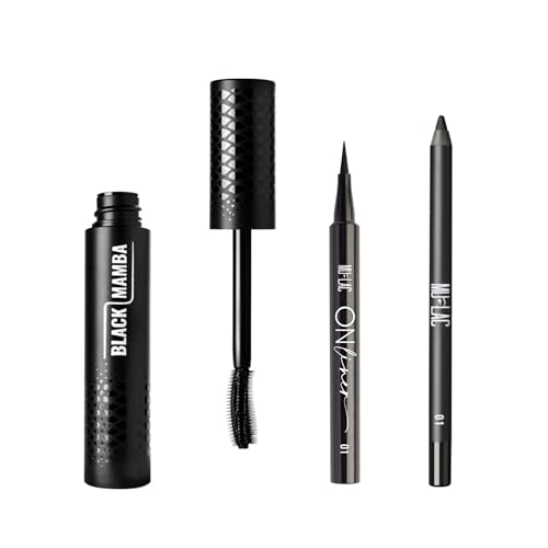 Mulac Cosmetics Kit Black MAMBA Wimperntusche Verlängerung + SHIVA Bleistift Schwarz Augen + Total Black Onliner Vegan Eyeliner von Mulac