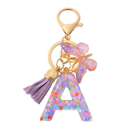 Mulapucher Lnitialen Schlüsselanhänger Quaste Schmetterling Pailletten Liebe Brief Schlüsselanhänger Anfangsbuchstaben Geschenk Teenager mädchen,Lila(A) von Mulapucher
