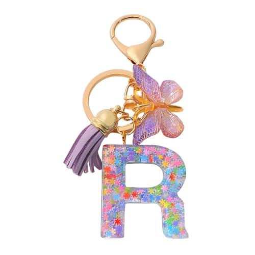 Mulapucher Lnitialen Schlüsselanhänger Quaste Schmetterling Pailletten Liebe Brief Schlüsselanhänger Anfangsbuchstaben Geschenk Teenager mädchen,Lila(R) von Mulapucher