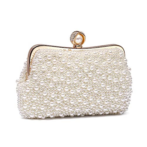 Mulian LilY Damen Clutch Abendtasche mit Kunstperlen, Handtasche für Hochzeit, Brautpartys und Abschlussball, elfenbeinfarben von Mulian LilY