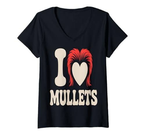 Damen I Love Vokuhilas Lustig Retro T-Shirt mit V-Ausschnitt Damen I Love Vokuhilas Lustig Retro T-Shirt mit V-Ausschnitt von Mullet Mania Tees