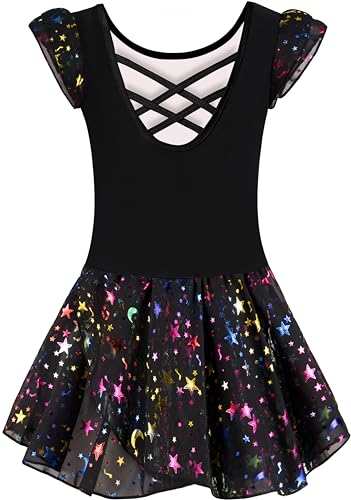 Mulnall Ballettanzug Mädchen Ballett Trikot mit Ballettkleid Kinder TüTü Kurzarm Langarm Baumwolle Balletttrikot Ballettanzug (40431-06-XXL) von Mulnall