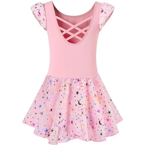 Mulnall Ballettanzug Mädchen Ballett Trikot mit Ballettkleid Kinder TüTü Kurzarm Langarm Baumwolle Balletttrikot Ballettanzug (40431-08-XL) von Mulnall