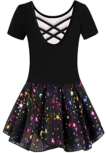 Mulnall Ballettanzug Mädchen Ballett Trikot mit Ballettkleid Kinder TüTü Kurzarm Langarm Baumwolle Balletttrikot Ballettanzug （EU40401-06-L） von Mulnall