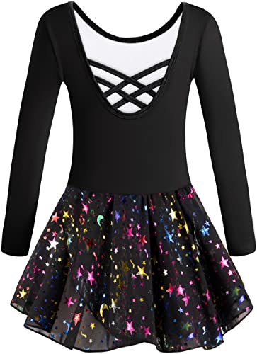 Mulnall Ballettanzug Mädchen Ballett Trikot mit Ballettkleid Kinder TüTü Kurzarm Langarm Baumwolle Balletttrikot Ballettanzug （EU40421-06-L） von Mulnall