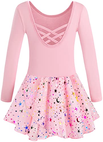 Mulnall Ballettanzug Mädchen Ballett Trikot mit Ballettkleid Kinder TüTü Kurzarm Langarm Baumwolle Balletttrikot Ballettanzug （EU40421-08-L） von Mulnall