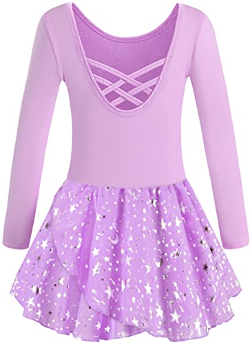 Mulnall Ballettanzug Mädchen Ballett Trikot mit Ballettkleid Kinder TüTü Kurzarm Langarm Baumwolle Balletttrikot Ballettanzug （EU40421-09-L） von Mulnall