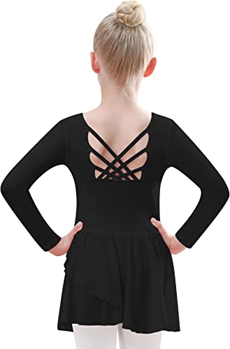 Mulnall Ballettanzug Mädchen Ballettkleidung Langärmelig Ballettanzug Kinder Balletttrikot Ballettanzug Tanzkleid Tanzbody aus Baumwolle mit Rock Tütü(7015-06-L) von Mulnall