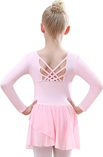 Mulnall Ballettanzug Mädchen Ballettkleidung Langärmelig Ballettanzug Kinder Balletttrikot Ballettanzug Tanzkleid Tanzbody aus Baumwolle mit Rock Tütü(7015-08-M) von Mulnall