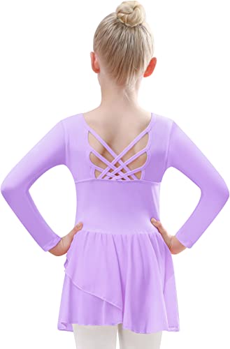 Mulnall Ballettanzug Mädchen Ballettkleidung Langärmelig Ballettanzug Kinder Balletttrikot Ballettanzug Tanzkleid Tanzbody aus Baumwolle mit Rock Tütü(7015-09-S) von Mulnall