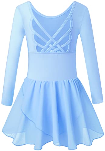 Mulnall Ballettanzug Mädchen Ballettkleidung Langärmelig Ballettanzug Kinder Balletttrikot Ballettanzug Tanzkleid Tanzbody aus Baumwolle mit Rock Tütü(7015-25-S) von Mulnall