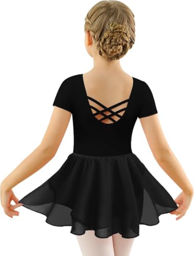 Mulnall Ballettkleid Mädchen Ballett Kleid Kurzarm Langarm Criss Cross Baumwolle Balletttrikot Gymnastik Kinder Tanzbody mit Rock Tütü Kostüm Tanzbekleidung 2-12 Jahre(2140-06-M) von Mulnall