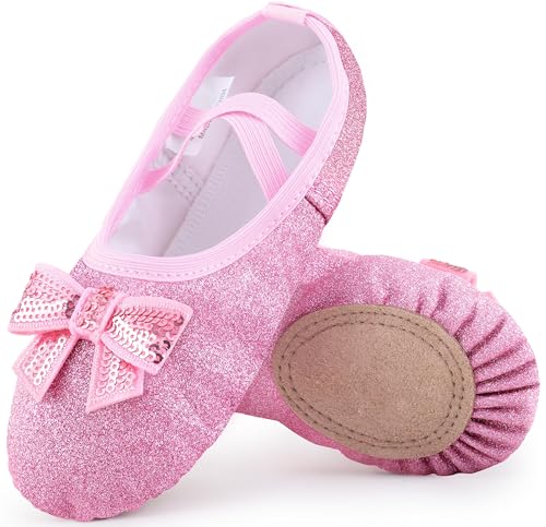 Mulnall Ballettschuhe Split-Sole Glitter Flats Tanzschuhe für Mädchen Kleinkind/Kind Schläppchen glänzend fürs Ballett Ballettschläppchen für Kinder(WX55-08-28) von Mulnall