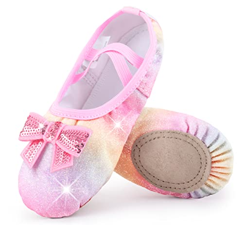 Mulnall Ballettschuhe Split-Sole Glitter Flats Tanzschuhe für Mädchen Kleinkind/Kind Schläppchen glänzend fürs Ballett Ballettschläppchen für Kinder(WX55-21-26) von Mulnall