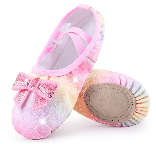 Mulnall Ballettschuhe Split-Sole Glitter Flats Tanzschuhe für Mädchen Kleinkind/Kind Schläppchen glänzend fürs Ballett Ballettschläppchen für Kinder(WX55-21-30) von Mulnall