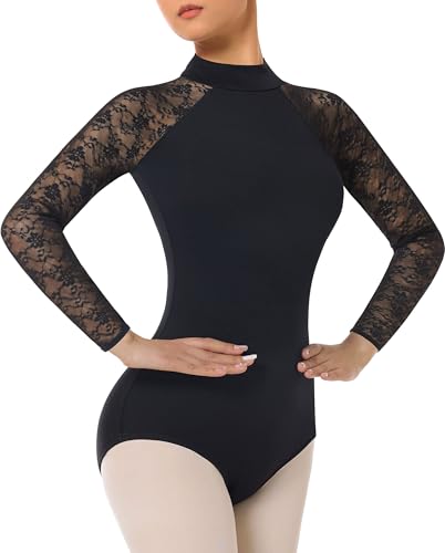 Mulnall Damen Ballett-Stehkragen Mit Hohem Ausschnitt Spitze Rückenfrei Ballett Adult Gymnastikanzug Damen Ballettkleidung(7029-06-XL) von Mulnall