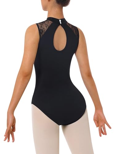 Mulnall Damen Ballett-Stehkragen Mit Hohem Ausschnitt Spitze Rückenfrei Ballett Adult Gymnastikanzug Damen Ballettkleidung(7030-06-S) von Mulnall