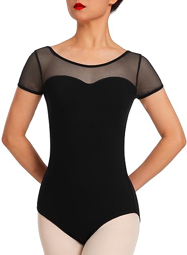 Mulnall Damen Kurzarm Tanz Mesh Trikot für Ballett Erwachsene Gymnastik Trikot Damen Ballettkleidung Ballett Trikot Leotard(23712-06-M) von Mulnall