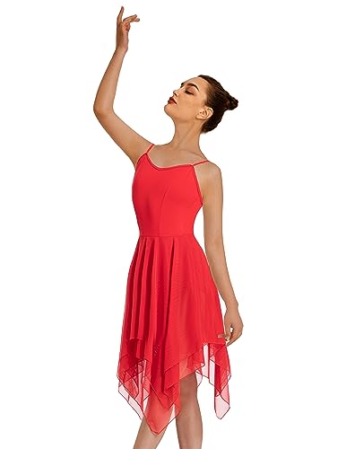 Mulnall Damen Modern Lyrisches Kleid Camisole Tanz Kostüm Ballett Asymmetrisch High-Low Mesh Rock Ärmellose Leotard Gymnastik Tanzbekleidung Latein Rumba Tango Kleid Ballsaal(UK23913-04-M) von Mulnall