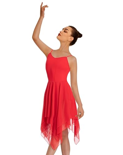 Mulnall Damen Modern Lyrisches Kleid Camisole Tanz Kostüm Ballett Asymmetrisch High-Low Mesh Rock Ärmellose Leotard Gymnastik Tanzbekleidung Latein Rumba Tango Kleid Ballsaal(UK23913-04-S) von Mulnall