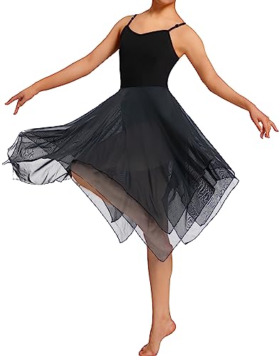 Mulnall Damen Modern Lyrisches Kleid Camisole Tanz Kostüm Ballett Asymmetrisch High-Low Mesh Rock Ärmellose Leotard Gymnastik Tanzbekleidung Latein Rumba Tango Kleid Ballsaal(UK23913-06-M) von Mulnall