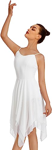 Mulnall Damen Modern Lyrisches Kleid Camisole Tanz Kostüm Ballett Asymmetrisch High-Low Mesh Rock Ärmellose Leotard Gymnastik Tanzbekleidung Latein Rumba Tango Kleid Ballsaal(UK23913-07-M) von Mulnall