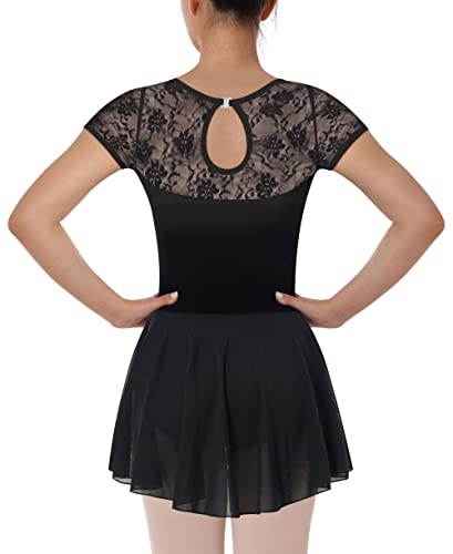 Mulnall Damen Tanz Ballett Trikot mit Rock Erwachsene Spitze Kurzarm Ballettkleidung Ballerina Dancewear(7027-06-M) von Mulnall