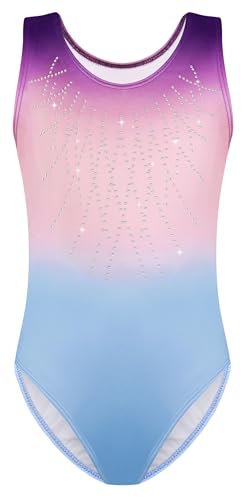 Mulnall Gymnastic Leotard for Girls Kids Diamond Splice Dance Leotard Gradient Color Sparkle Ballet Gymnastics Athletic Sleeveless Leotards for Little Girl Dancewear 3-12Years(23613-08-L) von Mulnall