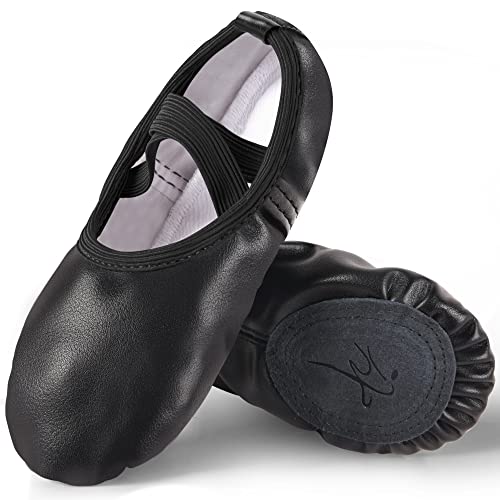 Mulnall Mädchen Ballett Leder Schuhe Yoga Hausschuhe für Tanz Praxis Split-Sohle No-Tie Rosa Schwarz Beige Schläppchen fürs Ballett(Kleinkind/kleines Kind/großes Kind)(WX77-06-32) von Mulnall