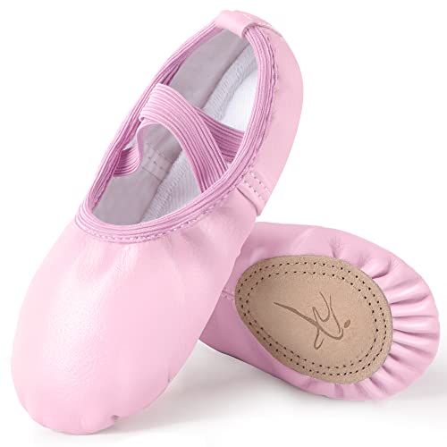 Mulnall Mädchen Ballett Leder Schuhe Yoga Hausschuhe für Tanz Praxis Split-Sohle No-Tie Rosa Schwarz Beige Schläppchen fürs Ballett(Kleinkind/kleines Kind/großes Kind)(WX77-08-26) von Mulnall