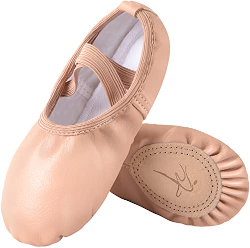 Mulnall Mädchen Ballett Leder Schuhe Yoga Hausschuhe für Tanz Praxis Split-Sohle No-Tie Rosa Schwarz Beige Schläppchen fürs Ballett(Kleinkind/kleines Kind/großes Kind)(WX77-08B-24) von Mulnall