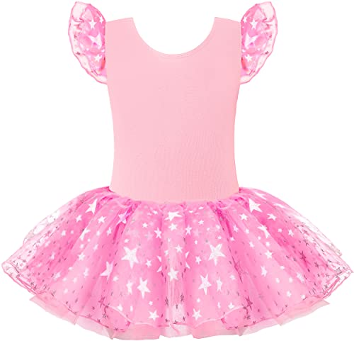 Mulnall Mädchen Ballett Tütü Trikot Rüschen Ärmel Shiny Star Print Tanzkleid Ballettanzug Tanzbody mit Rock(Kleinkind/kleines Mädchen/großes Mädchen)(6022-08-M) von Mulnall