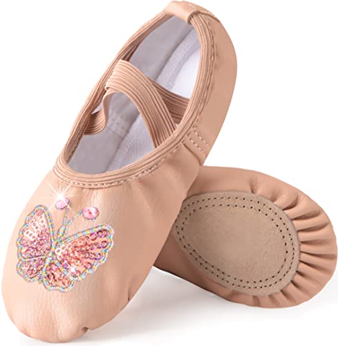 Mulnall Mädchen Ballettschuhe Kinder Ballettschläppchen Schuhe Yoga Tanzschuhe für Tanz Praxis Split-Sohle No-Tie (Kleinkind/kleines Kind/großes Kind)(WX66-08B-25) von Mulnall