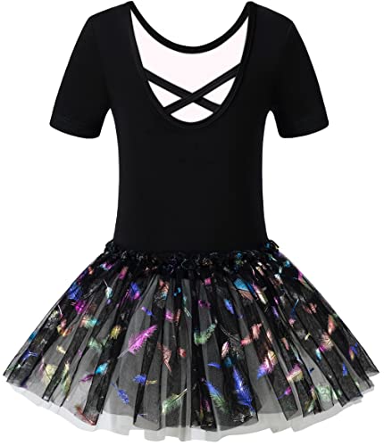 Mulnall Mädchen Baumwolle Tanz für Ballett Kurzarm Crisscross Rücken Trikot Kleid Ballettkleidung Tütü Ballettkleid (Kleinkind/kleines Mädchen/großes Mädchen)(6066-06-L) von Mulnall