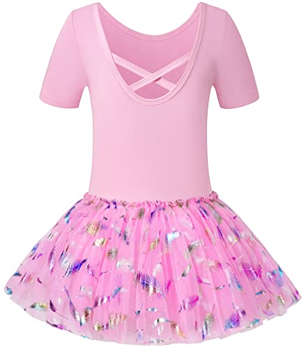 Mulnall Mädchen Baumwolle Tanz für Ballett Kurzarm Crisscross Rücken Trikot Kleid Ballettkleidung Tütü Ballettkleid (Kleinkind/kleines Mädchen/großes Mädchen)(6066-08-XL) von Mulnall