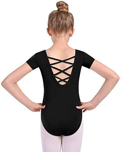 Mulnall Mädchen Tanz Ballett Trikots Kurzarm Criss Cross Straps Zurück Kinder Gymnastik Trikots Kostüm Tanzbekleidung(5027-06-L) von Mulnall