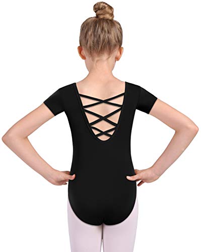 Mulnall Mädchen Tanz Ballett Trikots Kurzarm Criss Cross Straps Zurück Kinder Gymnastik Trikots Kostüm Tanzbekleidung(5027-06-S) von Mulnall