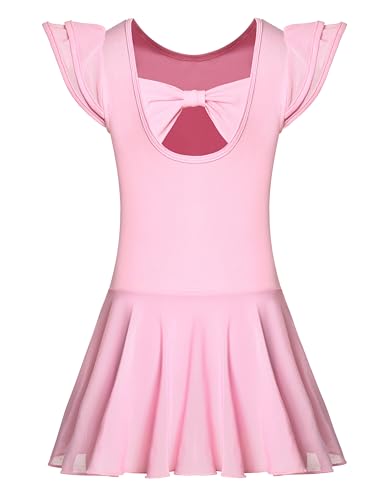 Mulnall Mädchen Tanz Trikots für Ballett Kleid Kinder Ballettkleidung Tanzbody mit Rock Tütü Glänzender Rock Rüschen Ärmel Crisscross Zurück(UK3033-08-XL) von Mulnall