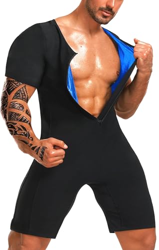 Mulnall Sauna Anzüge für Männer Sauna Sweat Shirt Heat Trapping Weste Full Body Shaper Workout Top mit Shorts Übung Fitness Heat Trapping Sweat Taille Trainer(BH7009-01-XXL) von Mulnall