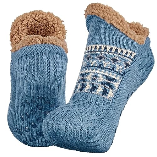 Mulor Haussocken Herren & Damen Flauschig Hüttensocken winter warme rutschfest Stoppersocken mit Wolle 1 Paar von Mulor