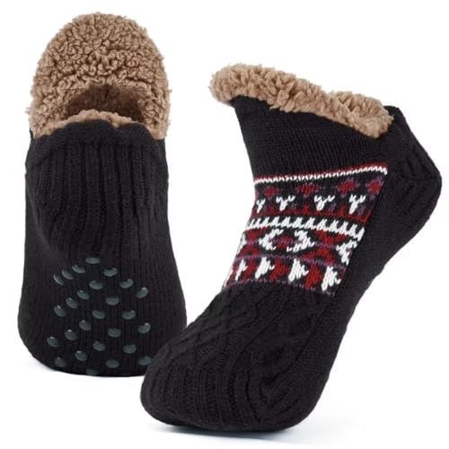 Mulor Haussocken Herren & Damen Flauschig Hüttensocken winter warme rutschfest Stoppersocken mit Wolle 1 Paar von Mulor