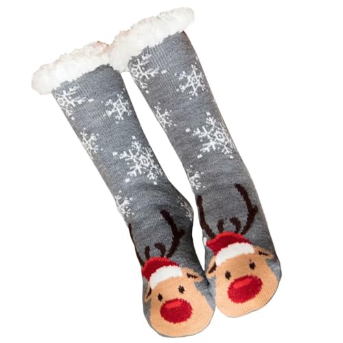Mulor Weihnachts hausschuhsocken Wadenlänge Kuschelsocken Unisex mit rutschfesten Grippern Fleece Futter Weihnachtsgeschenke von Mulor