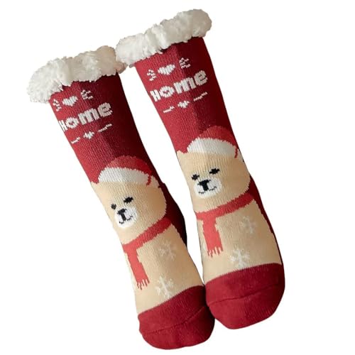 Mulor Weihnachts hausschuhsocken Wadenlänge Kuschelsocken Unisex mit rutschfesten Grippern Fleece Futter Weihnachtsgeschenke von Mulor
