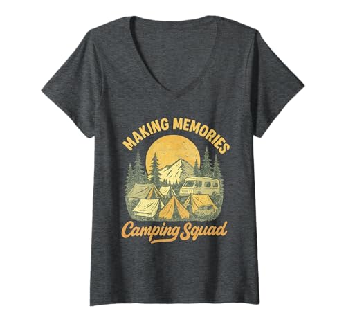 Damen Family Camping Crew Fun Summer Camper Matching Camping Squad T-Shirt mit V-Ausschnitt von Multi-Generational Outdoor Camper RV Road Trip